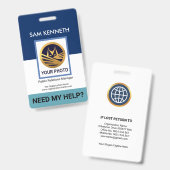 Badge Calques Bleus Blancs simples Modèle HR (Avant & arrière)