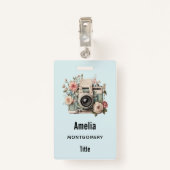 Badge Camera with Flowers Retro Pastel Image (Dos avec clip)