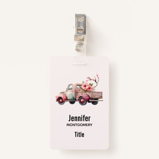Badge Camion Vintage rose (Devant avec clip)