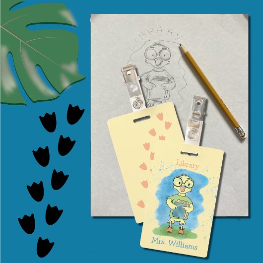 Badge Canard mignon avec passe de la bibliothèque jaune