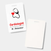 Badge Cardiologue - stéthoscope en forme de coeur (Recto et verso)