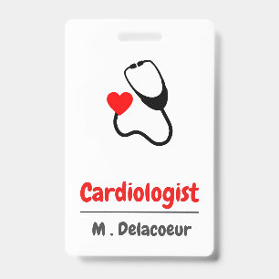 Badge Cardiologue - stéthoscope en forme de coeur