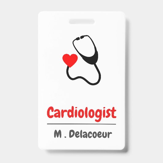Badge Cardiologue - stéthoscope en forme de coeur (Face)