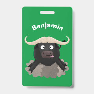 Badge Caricature amusante de buffle d'eau courante