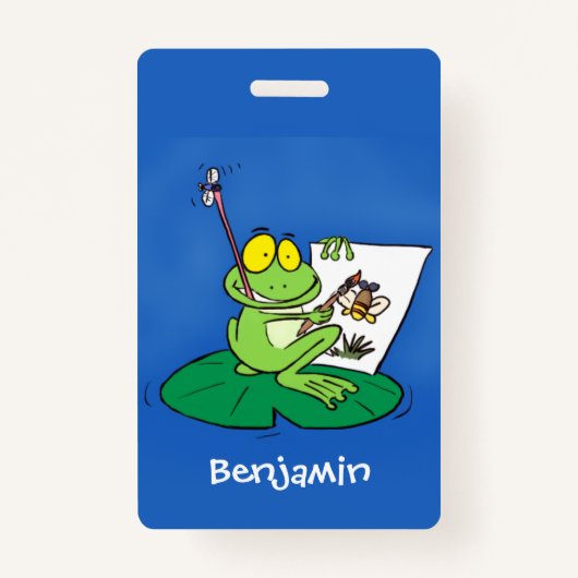 Badge Caricature amusante de grenouille verte (Devant)