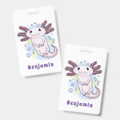 Badge Caricature axolotl rose adorable (Front & Back)
