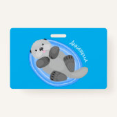 Badge Caricature bleu loutre de mer joyeux (Dos)