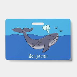 Badge Caricature de baleine mignonne et de baleine de ve