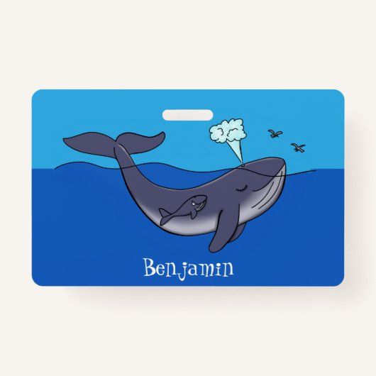 Badge Caricature de baleine mignonne et de baleine de ve (Devant)