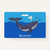 Badge Caricature de baleine mignonne et de baleine de ve (Dos)