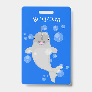 Badge Caricature de bulles de narval joyeux