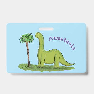 Badge Caricature de dinosaure de brontosaurus vert migno