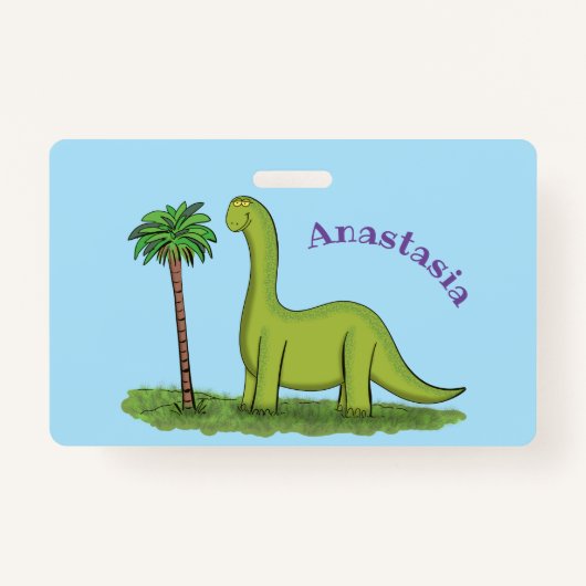 Badge Caricature de dinosaure de brontosaurus vert migno (Devant)