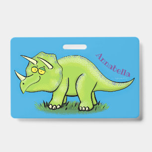 Badge Caricature de dinosaure de triceratops vert mignon