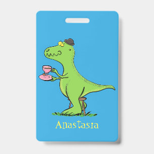 Badge Caricature de dinosaure vert t rex