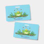 Badge Caricature de grenouille vert mignon (Avant & arrière)