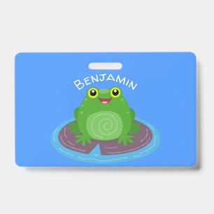 Badge Caricature de grenouille verte mignonne