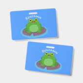 Badge Caricature de grenouille verte mignonne (Avant & arrière)