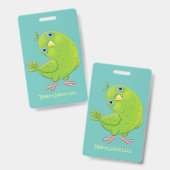 Badge Caricature de perruche verte curieuse (Avant & arrière)
