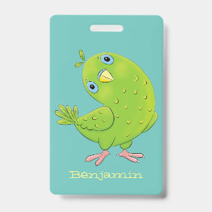 Badge Caricature de perruche verte curieuse