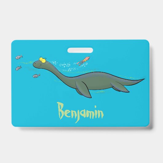 Badge Caricature de plesiosaure, monstre marin mignon et (Face)