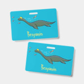 Badge Caricature de plesiosaure, monstre marin mignon et (Recto et verso)