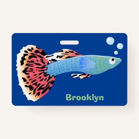 Badge Caricature de poisson tropical guppy très chic (Devant)
