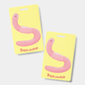 Badge Caricature de vers de terre rose joli (Front & Back)