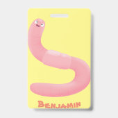 Badge Caricature de vers de terre rose joli (Back)