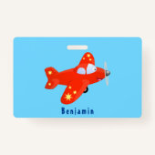 Badge Caricature de vol d'avion rouge mignon (Dos)