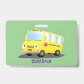 Badge Caricature du bus scolaire jaune joyeux (Back)