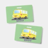 Badge Caricature du bus scolaire jaune joyeux (Front & Back)
