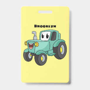 Badge Caricature joli tracteur vert joyeux