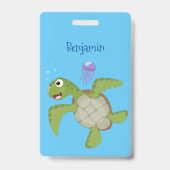 Badge Caricature joyeuse de tortue de mer verte mignonne (Arrière)