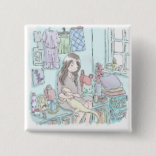 BADGE CARRÉ 5 CM さ む さ じ い 窓 の あ る 水