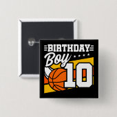 Badge Carré 5 Cm 10 ans Basketball Party 10e anniversaire garçon (Devant & derrière)