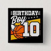 Badge Carré 5 Cm 10 ans Basketball Party 10e anniversaire garçon (Devant)