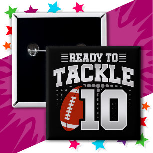 Badge Carré 5 Cm 10 ans Tackle Football Party 10e anniversaire