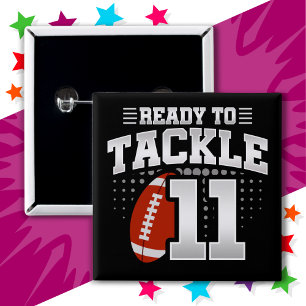 Badge Carré 5 Cm 11 ans Tackle Football Party 11e anniversaire