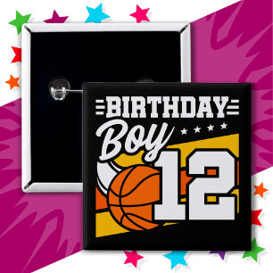 Badge Carré 5 Cm 12 Ans Basketball Party 12e anniversaire garçon
