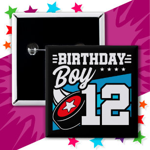 Badge Carré 5 Cm 12 ans de la partie de hockey thème 12e anniversai