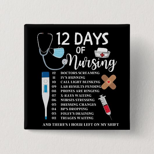Badge Carré 5 Cm 12 Days Of Nursing (Devant)