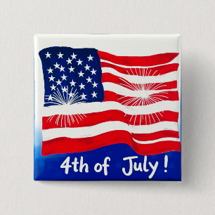 Badge Carré 5 Cm 14 juillet drapeau USA #1