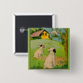 Badge Carré 5 Cm 1914 deux chiens et un petit chat blanc (Devant & derrière)