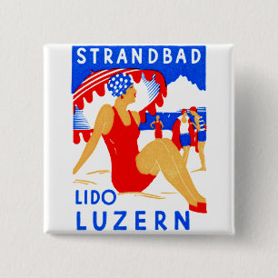 Badge Carré 5 Cm 1929 Art Déco Strandbad Lido Luzern