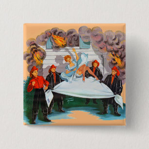 Badge Carré 5 Cm 1940s firefighters rescue pretty lady
