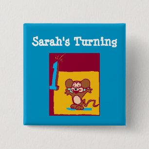 Badge Carré 5 Cm 1ère souris d'anniversaire