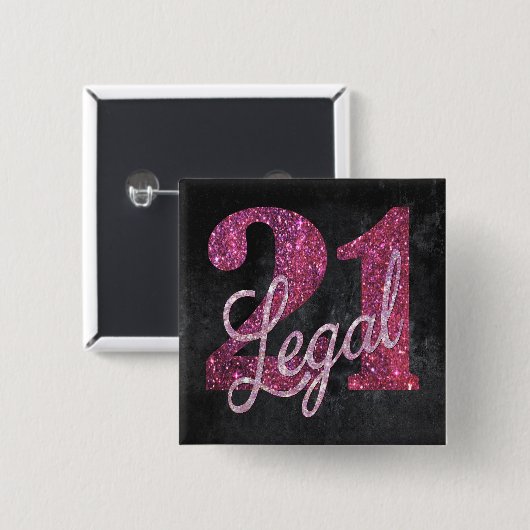 Badge Carré 5 Cm 21 and legal | Pink 21st Birthday Chic Glitter (Devant & derrière)