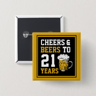 Badge Carré 5 Cm 21e anniversaire Cheers & Bières à 21 ans