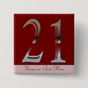 Badge Carré 5 Cm 21ème Numéro argenté 21 d'anniversaire